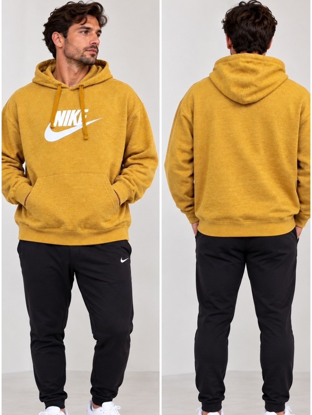 Nike Sportswear Heritage Logo Hoodie Men’s XXL Mustard Gold Pullover Sweatshirt